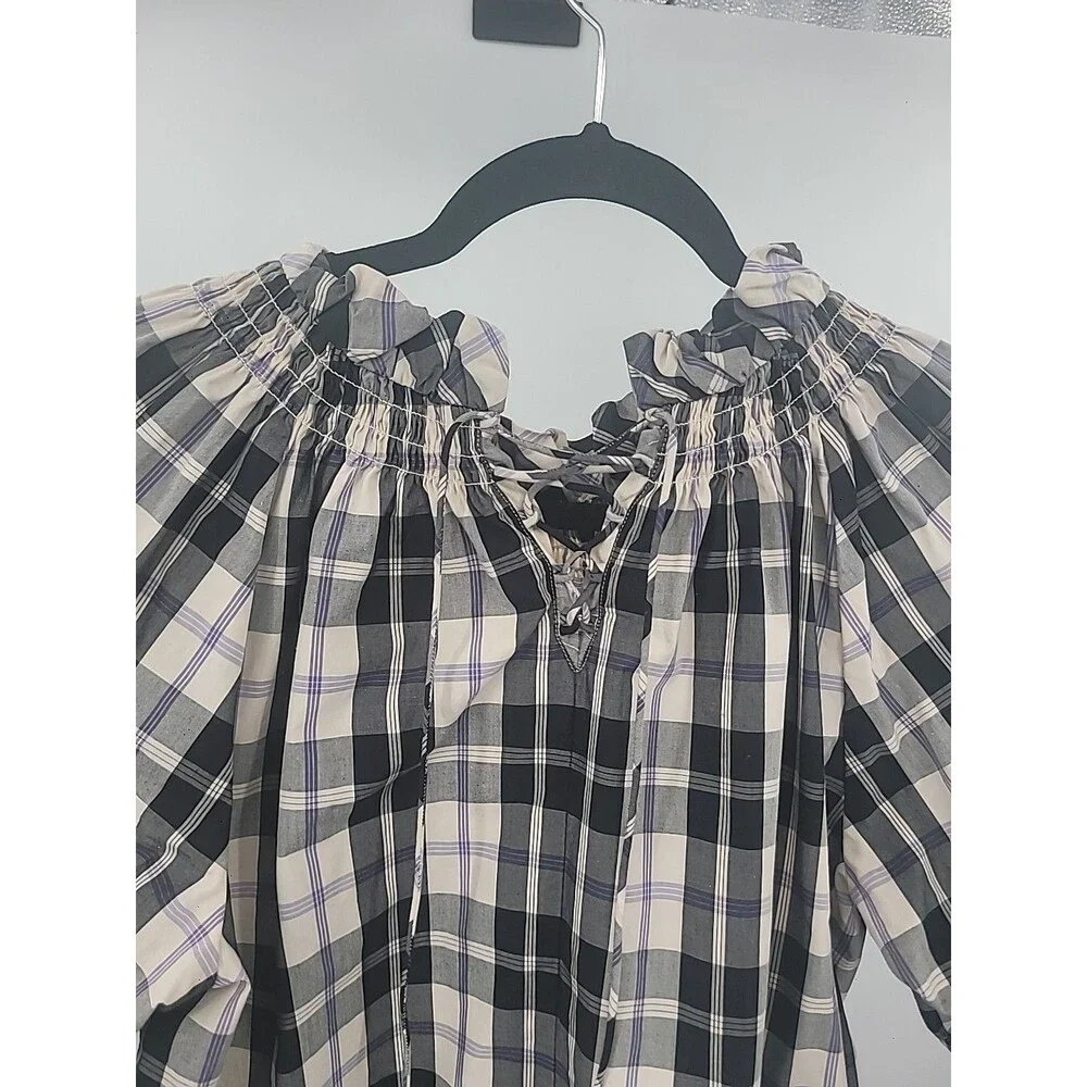 J Crew Smocked Neck Puff Sleeve Top In Friday Plaid Sz S Preppy Office Work